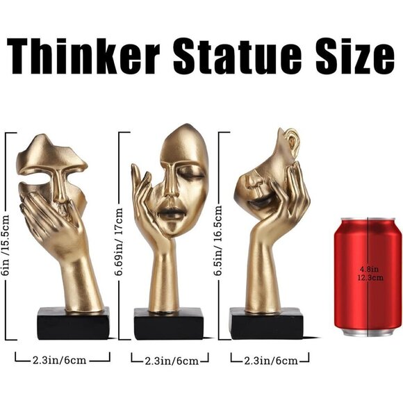 3 PCS Thinker Statue, Golden Black Abstract Art Sculpture Modern Home Decor - Picture 5 of 11